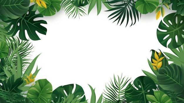 Quadro de folhas tropicais em um fundo branco