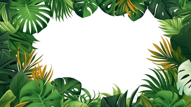 Quadro de folhas tropicais em um fundo branco