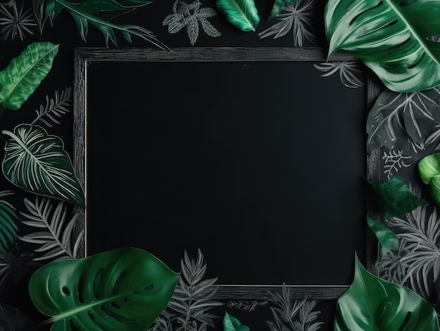 Quadro de folhas tropicais em um quadro-negro generativo ai