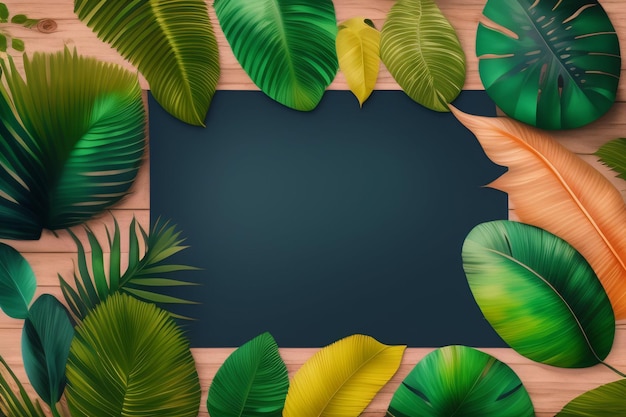 Quadro de folhas tropicais em um quadro-negro