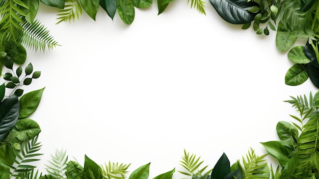 quadro de folhas verdes isolado em um fundo branco