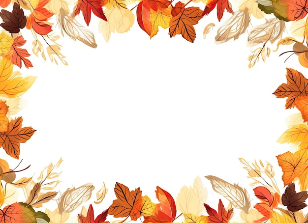 Quadro de foto de outono em fundo branco com folhas amarelas, laranjas e vermelhas perfeito para adicionar texto por IA gerativa