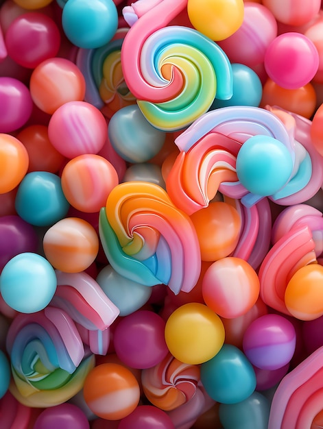 Quadro de fundo colorido de doces com tons de arco-íris desbotados Design fotográfico de arte vibrante e pós-social