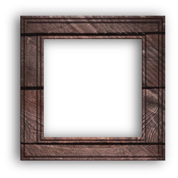 Quadro de madeira castanho quadrado em branco em fundo isolado