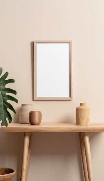 quadro de madeira cinza minimalista vazio virado horizontalmente com um tapete branco em um fundo branco em isola