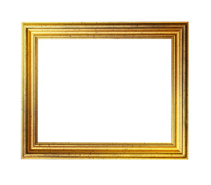 Quadro de madeira dourada para pintura ou quadro sobre fundo branco isolado