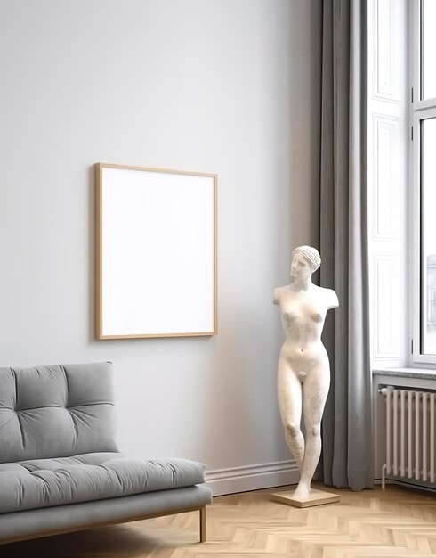 Quadro de maquete no interior contemporâneo da sala de estar escandinava 3d render AI Generative