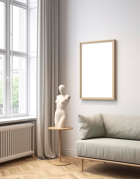 Quadro de maquete no interior contemporâneo da sala de estar escandinava 3d render AI Generative