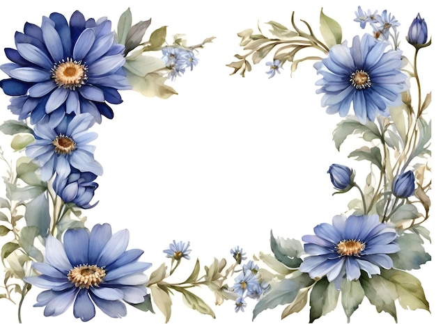 Quadro de margaridas azuis floral aquarela
