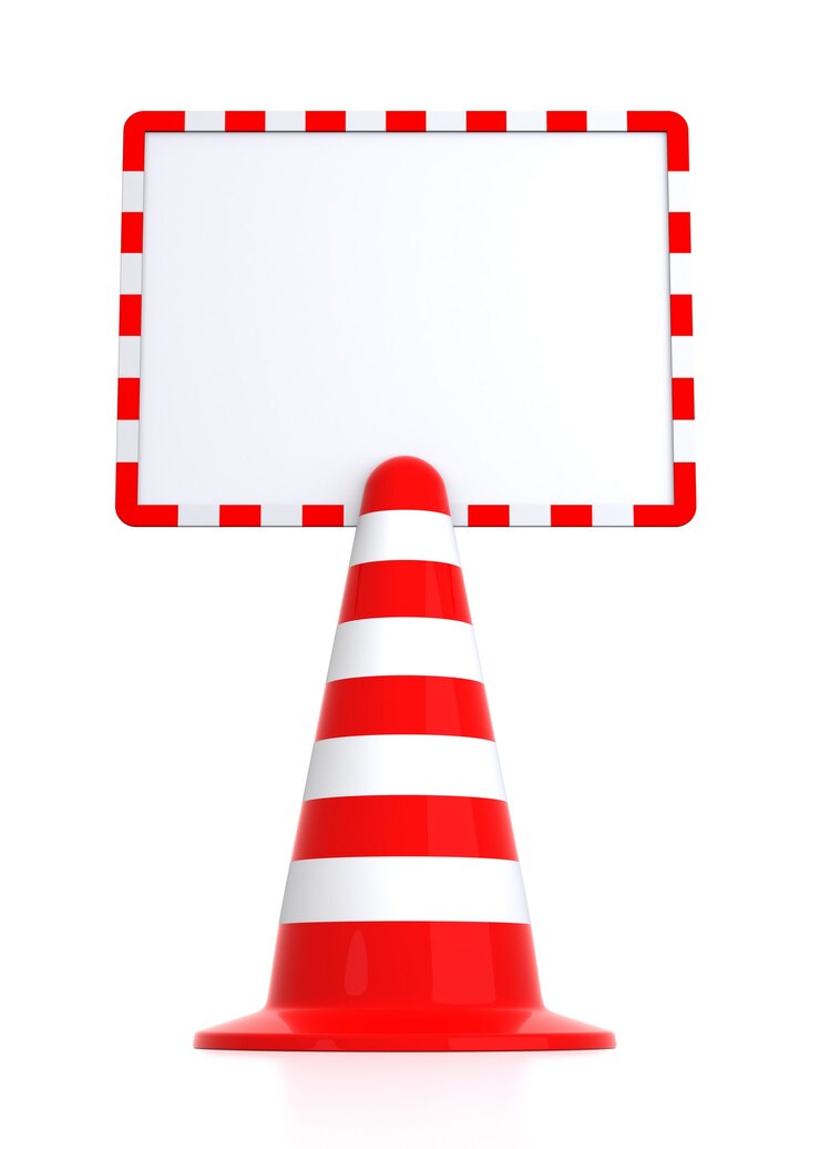 Foto quadro de mensagens de cones de tráfego vermelho. isolamento sobre fundo branco