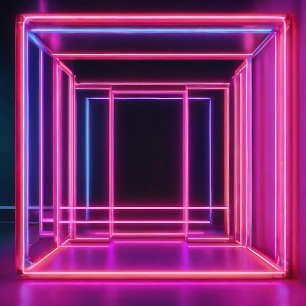 Foto quadro de néon brilhante com gradiente renderizado em 3d