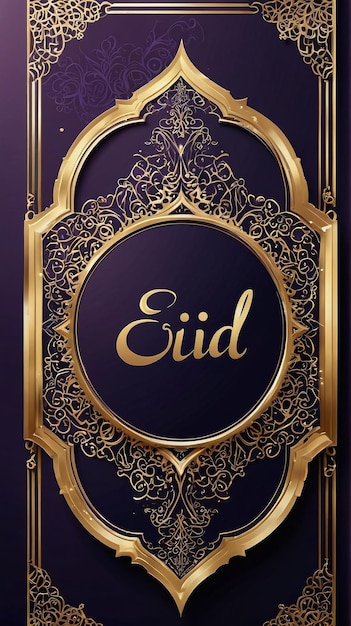 Quadro de ouro de luxo Eid Mubarak em fundo roxo