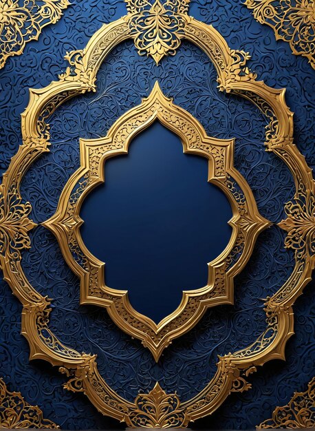 Foto quadro de ouro eid mubarak em fundo azul