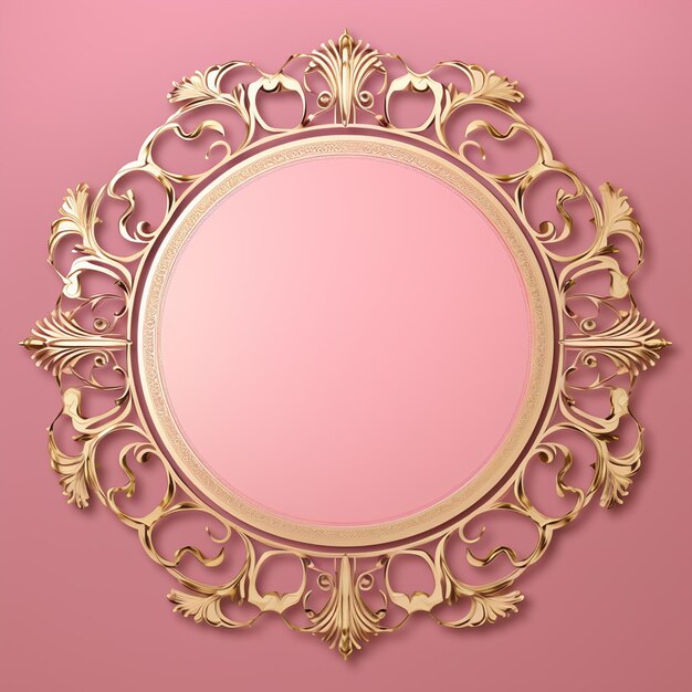 Foto quadro de ouro ornamental em fundo rosa