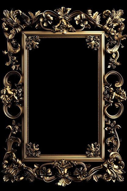 Foto quadro de ouro renascentista com querubim e folha de acanto detalhes de metal metal luxo borda cara