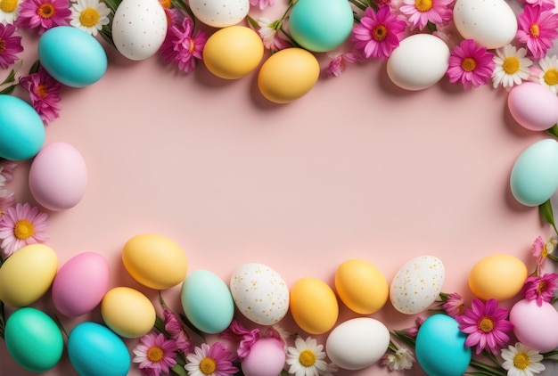 Quadro de ovos de Páscoa coloridos e flores de primavera