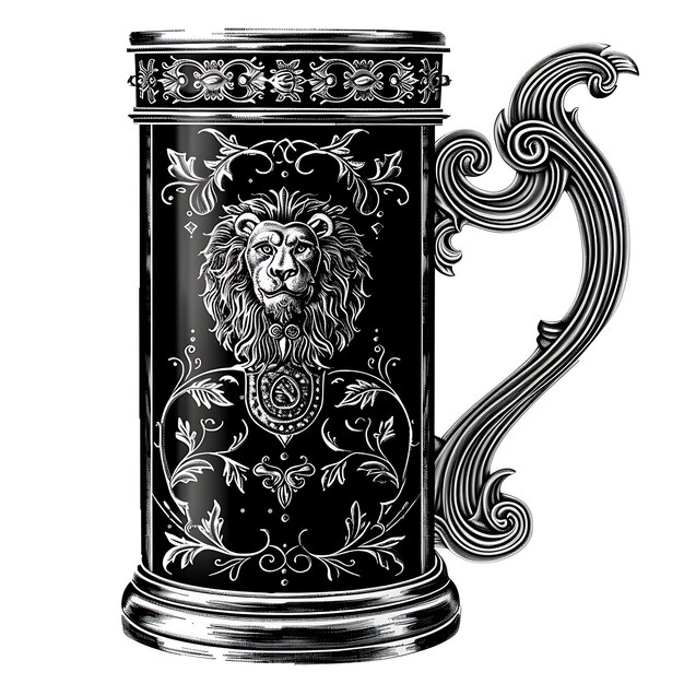 Quadro de Pewter Tankard Arte CNC com Crest de Leão e Padrão de Vinha Lio CNC Die Cut Outline Tatuagem