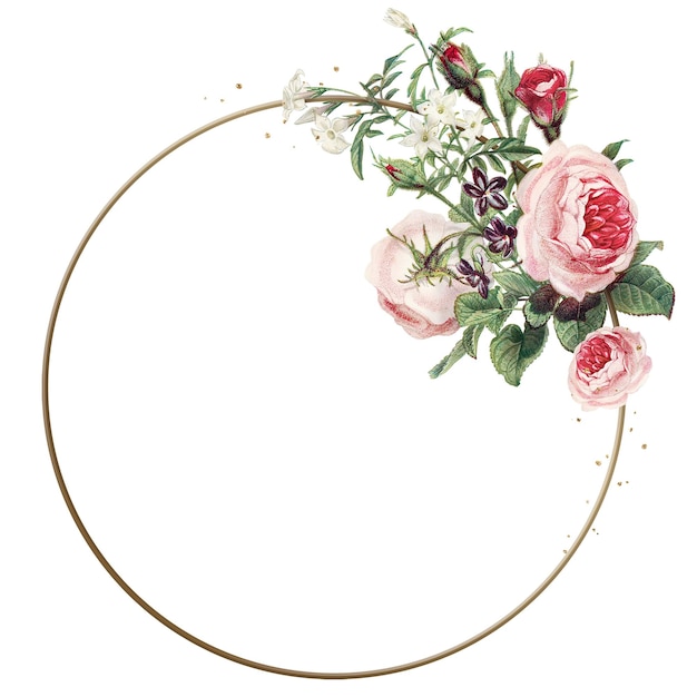 Quadro de rosa Png em ouro com decorações de flores