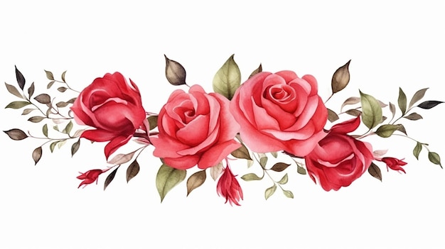 Quadro de rosa vermelho aquarela floral de primavera em fundo branco isolado