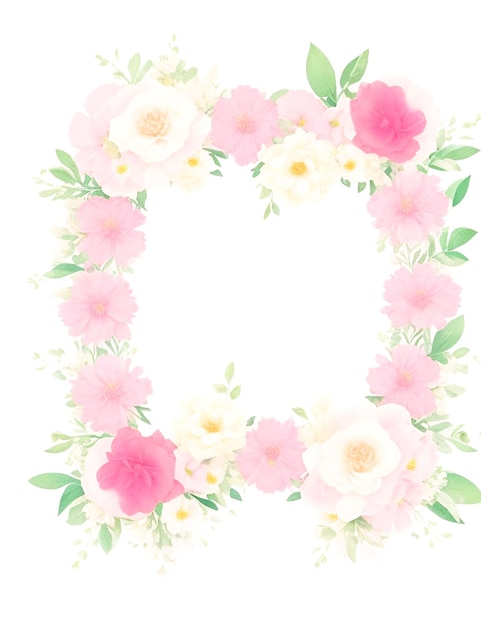 Quadro de rosas rosa retangular em branco em fundo rosa e branco gerado por AI