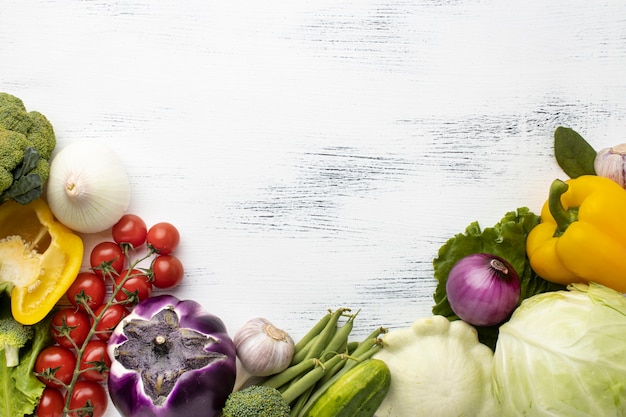 Foto quadro de verduras deliciosas acima