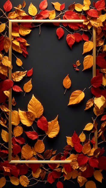 Quadro dourado com folhas em fundo preto Desenho botânico elegante