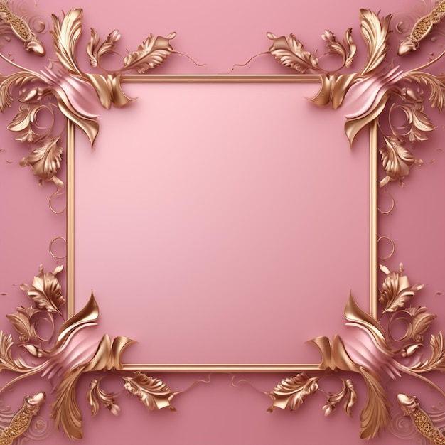 Foto quadro dourado em fundo rosa