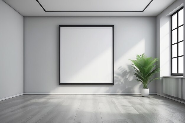 Quadro em branco 3D em uma sala vazia moderna