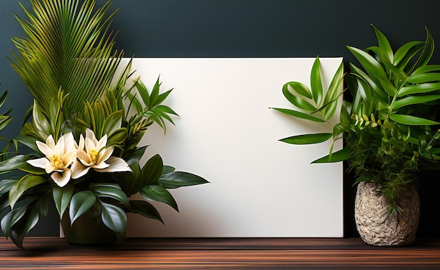 Foto quadro em branco com planta no meio