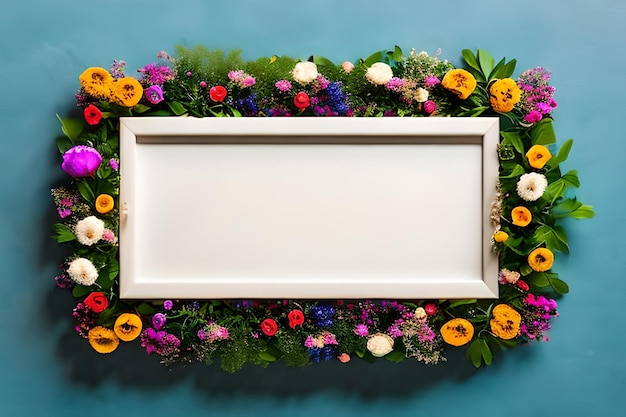 Quadro em branco para texto com flor ao redor