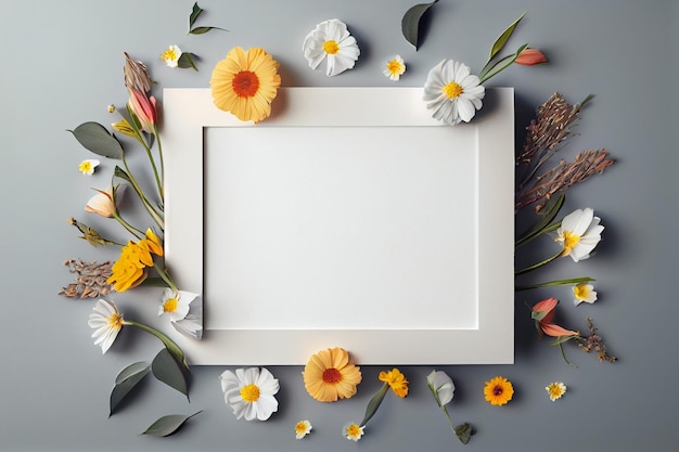 Quadro em branco para texto com flor ao redor