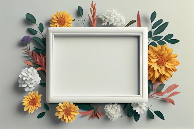 Quadro em branco para texto com flor ao redor