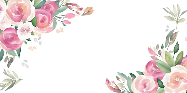 Quadro floral aquarela com folhas e flores Perfeito para convites de casamento cartões de saudação blogs