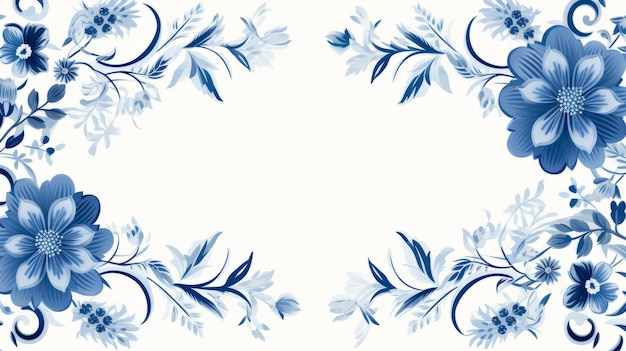 Foto quadro floral azul e branco sobre um fundo branco