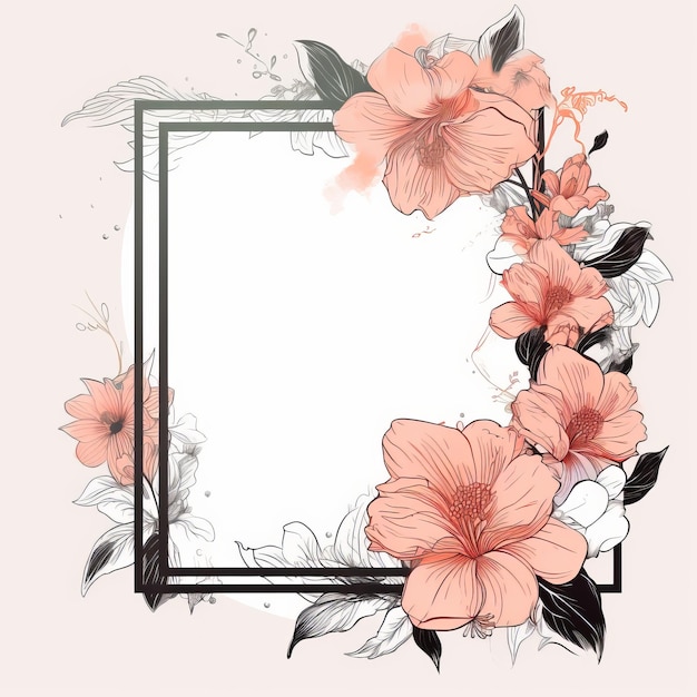 Quadro floral com flores e folhas cor-de-rosa sobre um fundo rosa claro