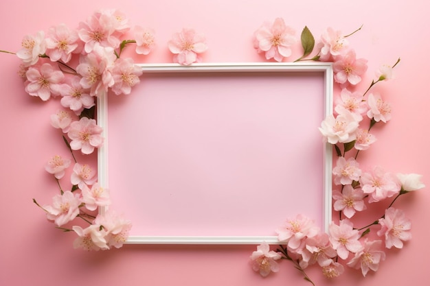 Quadro floral com rabiscos de flores em fundo estético rosa