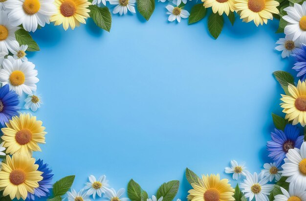 Quadro floral em fundo azul