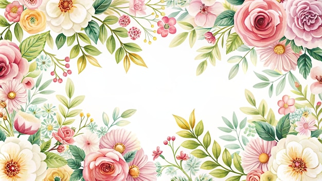 Quadro floral sem costura em aquarela com rosas e folhas de fundo