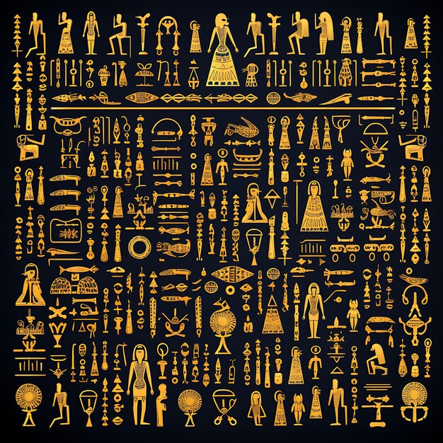 Quadro Hieróglifos egípcios inspirados em rabiscos Fronteira com Faraó Criativo Rabiscos Decorativos