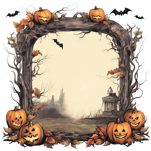 Quadro livre de halloween quadro de madeira para texto halloween retro halloween tabuleiro Ai gerado alta resolução Halloween ilustração em fundo branco