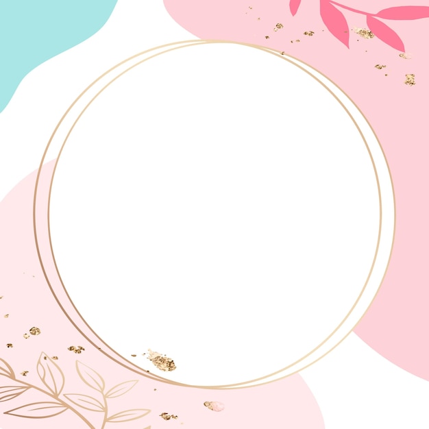 Quadro PNG círculo redondo dourado com folhas cor-de-rosa