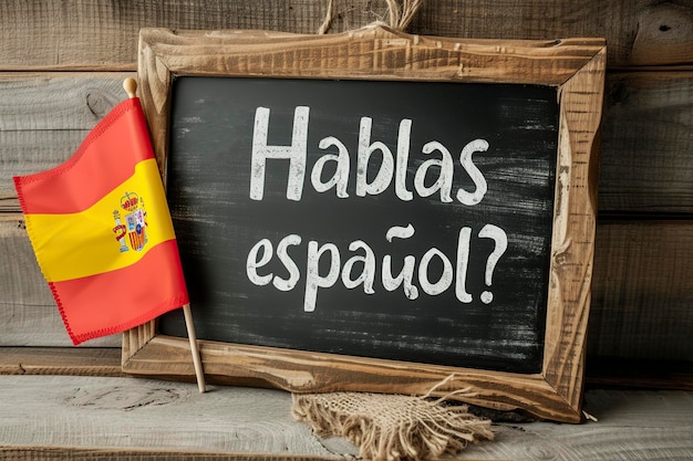 Foto quadro preto com um texto escrito você fala espanhol