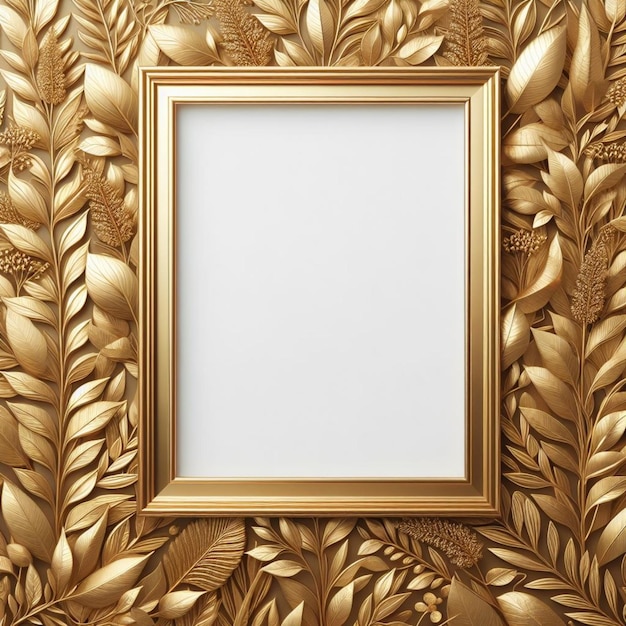 Foto quadro retângulo dourado com fundo de folhagem