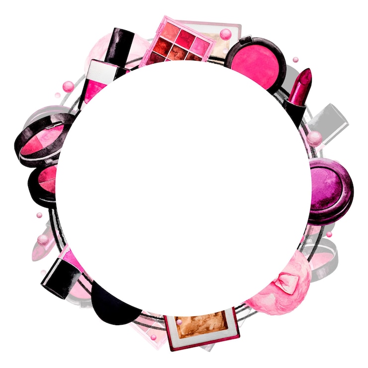 Foto quadro rosa de elementos cosméticos fundo branco aquarela maquiagem isolada para banner ou texto