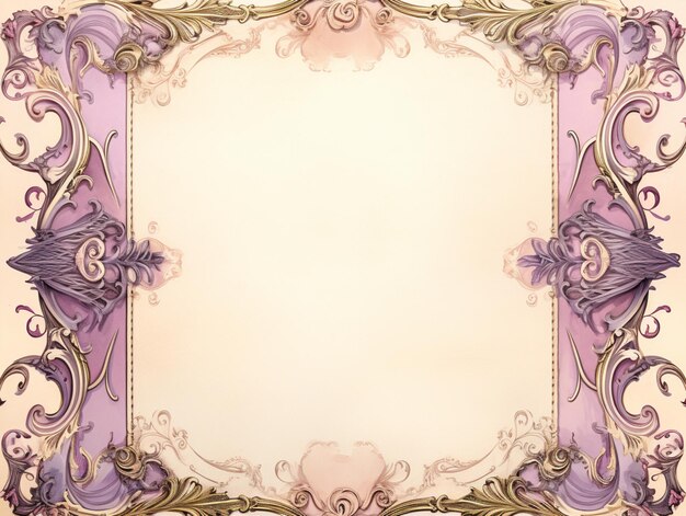 Quadro roxo e dourado com um desenho floral em um fundo rosa generativo ai.