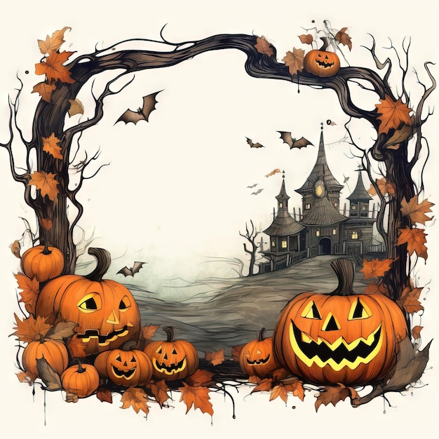 Quadro vintage de Halloween fundo livre de Halloween Ai gerou ilustração de Halloween de alta resolução em fundo branco