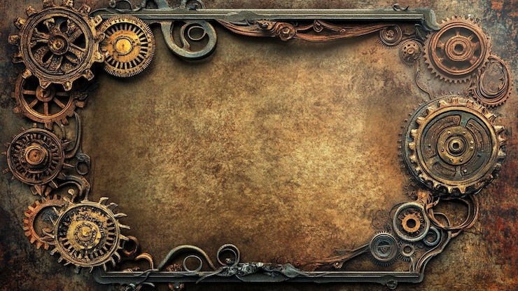 Foto quadro vintage steampunk com engrenagens e elementos de relógio em fundo de pergaminho conceito quadro steampunk decorativo com engrenagem intrincada e design antigo