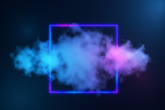 Foto quadros de néon em fundo de nuvem nuvens brilhantes azuis e cor-de-rosa fundo abstrato com nuvens e fumaça tecnologias de nuvem renderização 3d