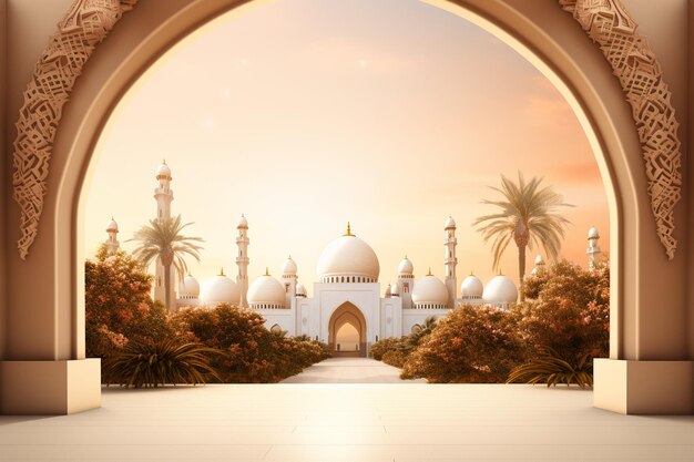Quadros de Ramadã com a frente da mesquita em fundo branco