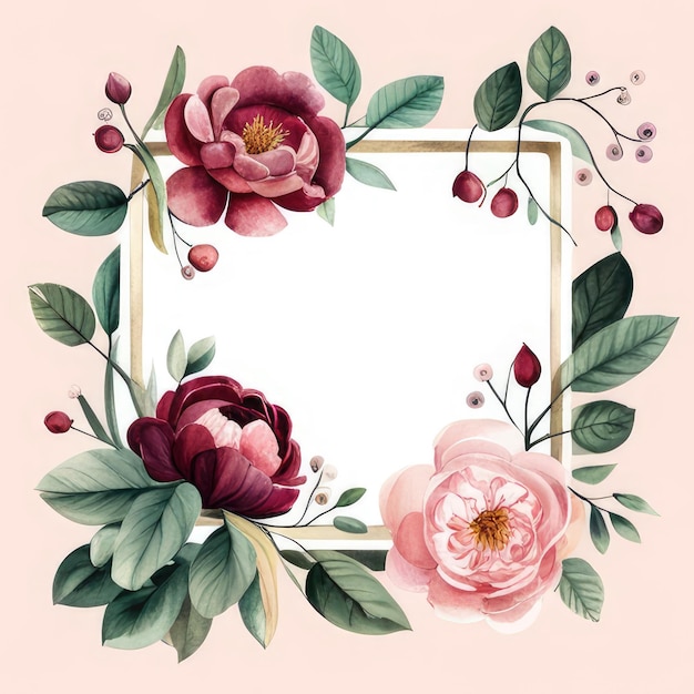 Foto quadros florais aquarelas ilustração em fundo perfeito para design de cartão de saudação